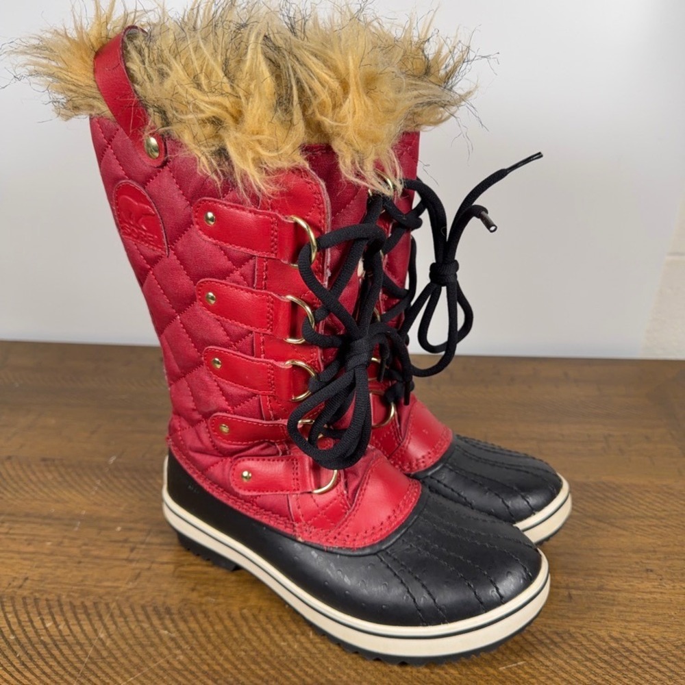 Sorel Snow Boots Womens 5 Red Tofino Waterproof Faux Fur Quilted Winter‎ Hiking